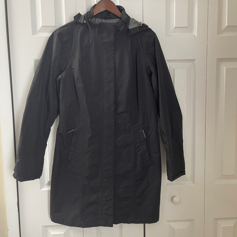 Eddie Bauer WeatherEdge Long Rain Jacket Black Waterproof Hooded Coat Womens L